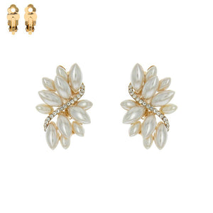 GOLD CLEAR STONE CREAM PEARL Clip On Earrings ( 53 ) - Ohmyjewelry.com