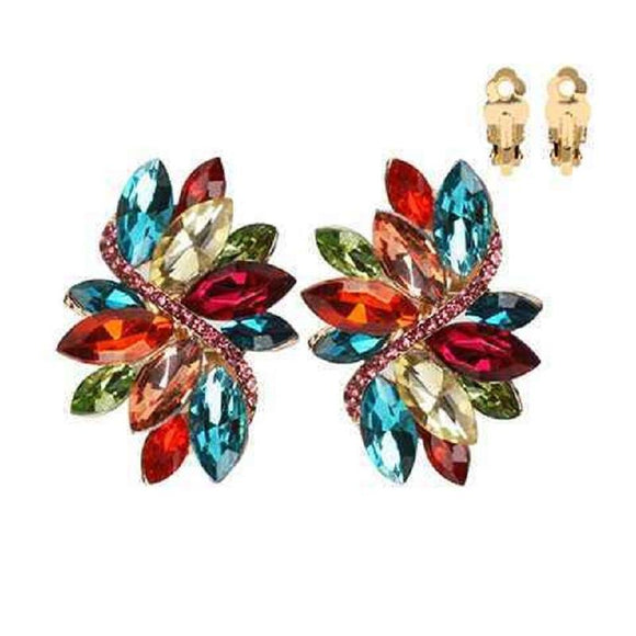 GOLD MULTI COLOR Marquise Stone Clip On Earrings ( 53 GMU ) - Ohmyjewelry.com