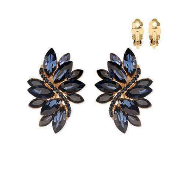 GOLD NAVY BLUE Marquise Stone Clip On Earrings ( ECQ53 GNV )