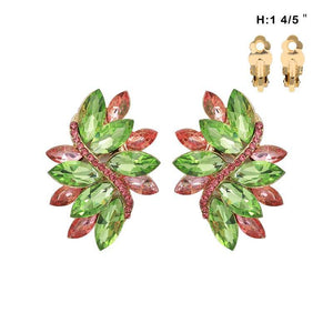 Pink and Green Marquise Stone Clip On Earrings ( 53 GPL ) - Ohmyjewelry.com