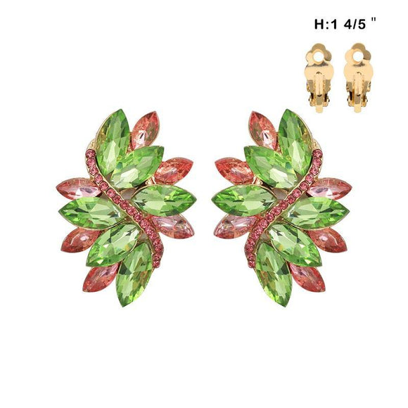 Pink and Green Marquise Stone Clip On Earrings ( 53 GPL ) - Ohmyjewelry.com