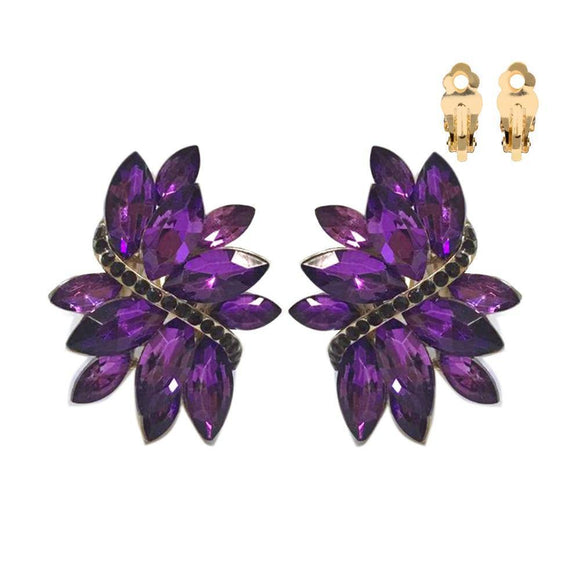 GOLD PURPLE Marquise Stone Clip On Earrings ( 53 GPU ) - Ohmyjewelry.com