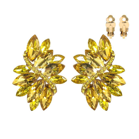 GOLD YELLOW Marquise Stone Clip On Earrings ( ECQ53 GYE )