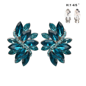 SILVER BLUE Marquise Stone Clip On Earrings ( ECQ53 RBL )