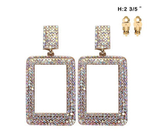 2 3/5" GOLD AB Crystal Open Rectangular Clip On Earrings ( 584 GAB ) - Ohmyjewelry.com