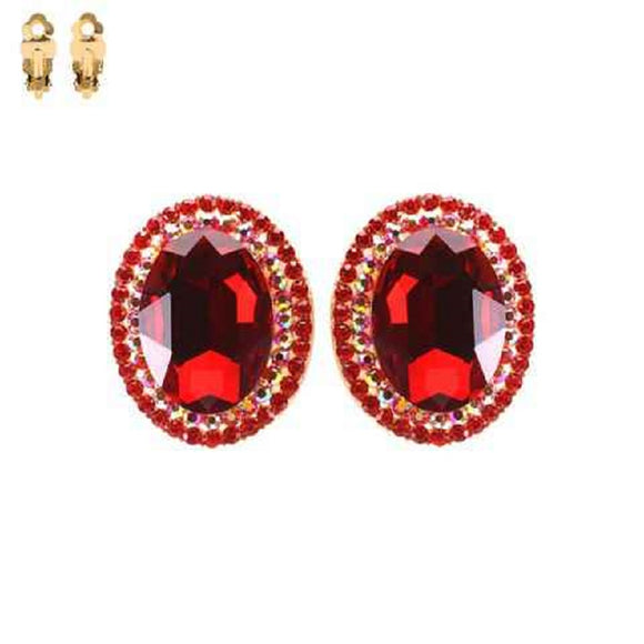 GOLD CLIP ON EARRINGS RED STONES ( 194 GRD )