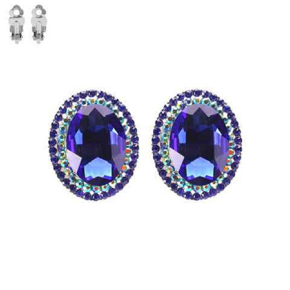 SILVER CLIP ON EARRINGS BLUE STONES STONES ( 194 RRY )