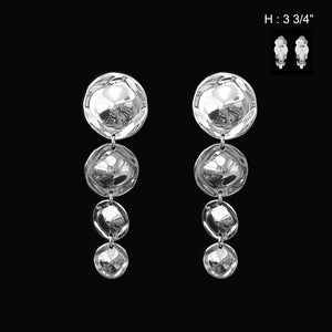 3.75" Silver 4 Drop Clip On Earrings ( 034 )