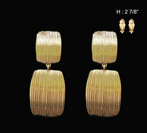 2 7/8" Gold Textured Brushed Fashion Clip On Earrings ( 042 G )