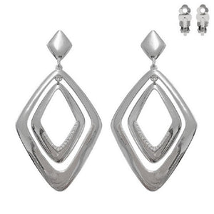 4.25" Silver Fashion Clip On Earrings ( 070 R )