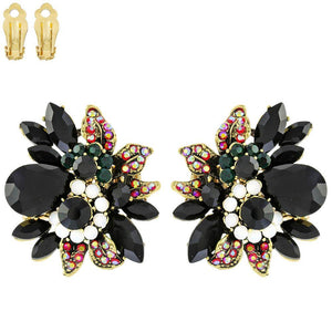 GOLD BLACK STONES CLIP ON EARRINGS ( 11212 AGBK ) - Ohmyjewelry.com