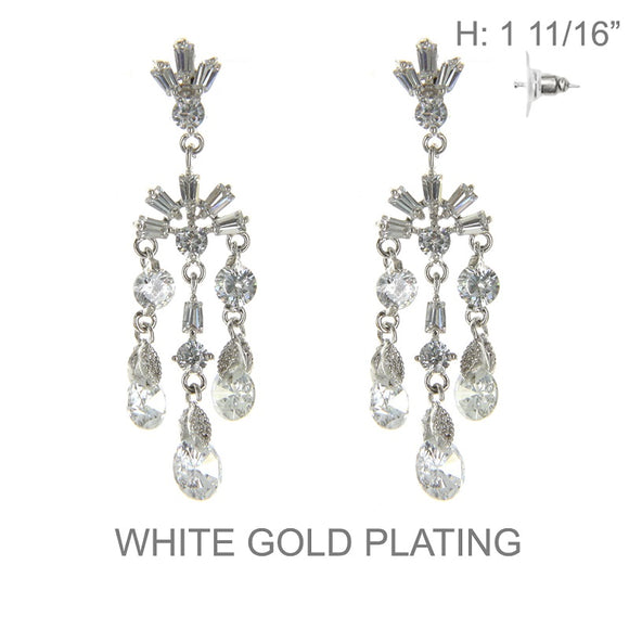 WHITE GOLD PLATING EARRINGS CLEAR CUBIC ZIRCONIA STONES