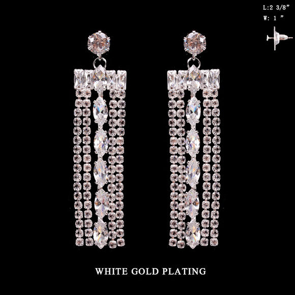 SILVER WHITE GOLD PLATING EARRINGS CLEAR CZ CUBIC ZIRCONIA ( 8880 S )