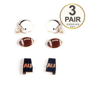 3 Auburn Football Stud Earrings ( 0227 )