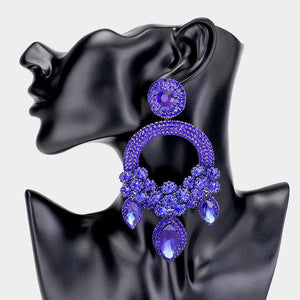 5 1/4" Long Large ROYAL BLUE Open Round Chandelier Rhinestone PIERCE Earrings ( 5319 ) - Ohmyjewelry.com