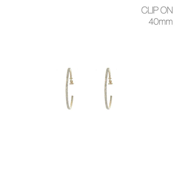 40mm GOLD HOOP EARRINGS WITH CLEAR STONES CLIP ( 2065 GCL )