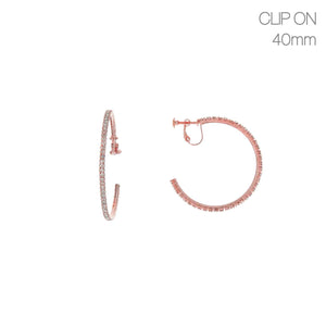 40mm ROSE GOLD HOOP EARRINGS WITH CLEAR STONES CLIP ( 2065 RGCL )
