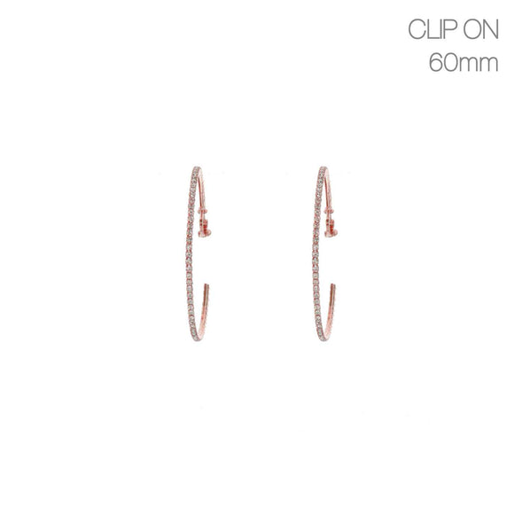 60mm ROSE GOLD HOOP EARRINGS WITH CLEAR STONES CLIP ( 2066 RGCL )
