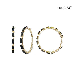 GOLD HOOP EARRINGS BLACK STONES ( 12108 GJT )