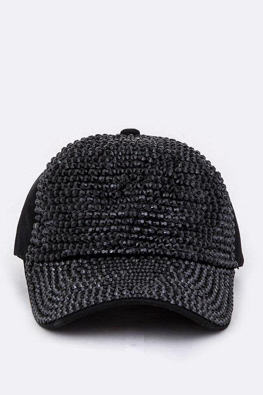 Black Cap Hat with All Black Rhinestones ( 8473 ) - Ohmyjewelry.com