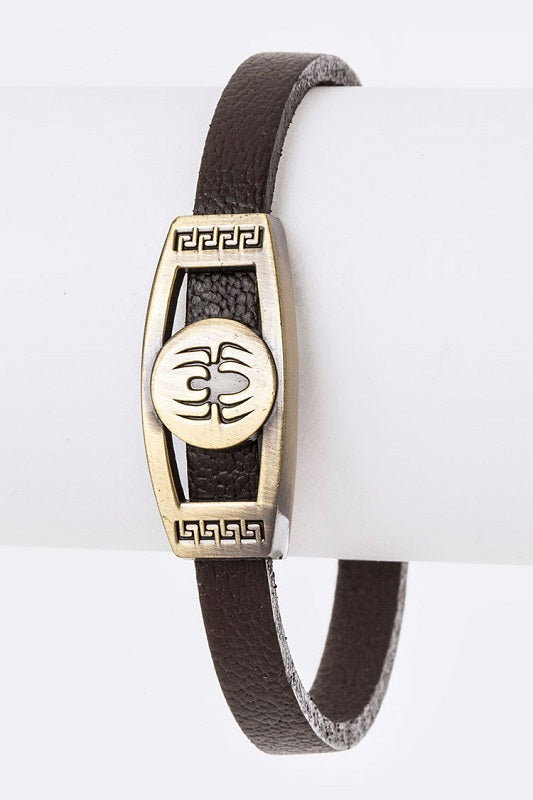 Dark Brown Leather Magnetic Bracelet with Gold Spider Design ( 2063 )