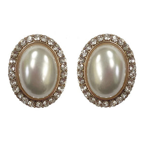 1" GOLD EARRINGS WHITE PEARLS CLEAR STONES ( 275 GCR )