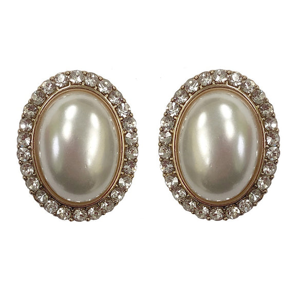 GOLD EARRINGS WHITE PEARLS CLEAR STONES ( 275 GCR )