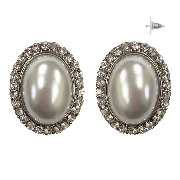 SILVER EARRINGS WHITE PEARLS CLEAR STONES ( 275 RWH )
