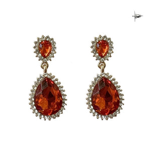 GOLD EARRINGS ORANGE CLEAR STONES ( 282 GOR )