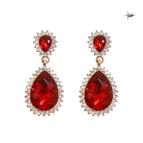 GOLD EARRINGS CLEAR RED STONES ( 282 GRD )