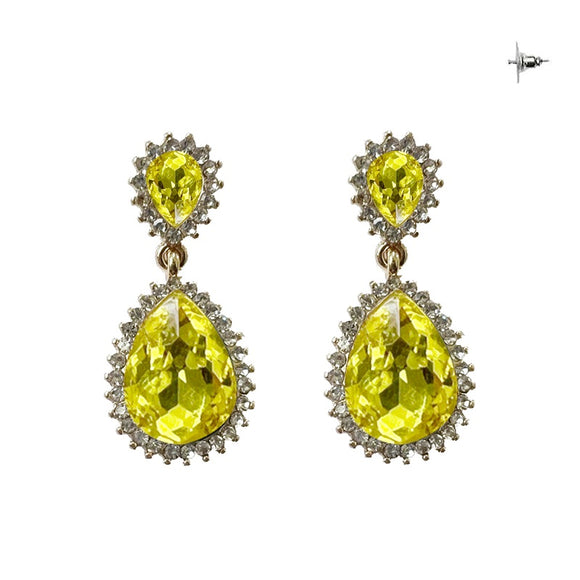 GOLD EARRINGS YELLOW CLEAR STONES ( 282 GYE )