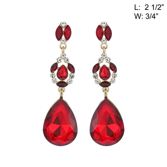 GOLD DANGLING EARRINGS RED CLEAR STONES ( 307 GRD )