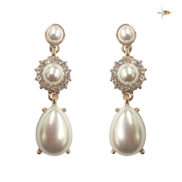 GOLD EARRINGS CREAM PEARL STONES ( 310 GCR )