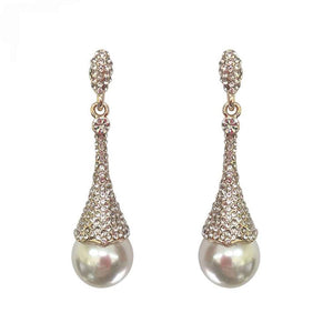 GOLD EARRINGS CLEAR STONES WHITE PEARLS ( 315 GCR )