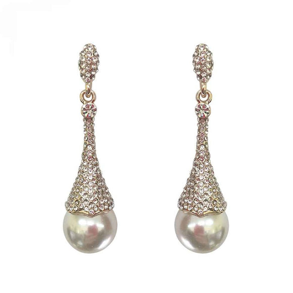 GOLD EARRINGS CLEAR STONES WHITE PEARLS ( 315 GCR )