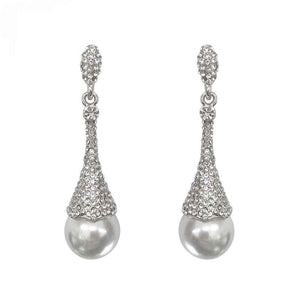 SILVER EARRINGS CLEAR STONES WHITE PEARLS ( 315 RWH )