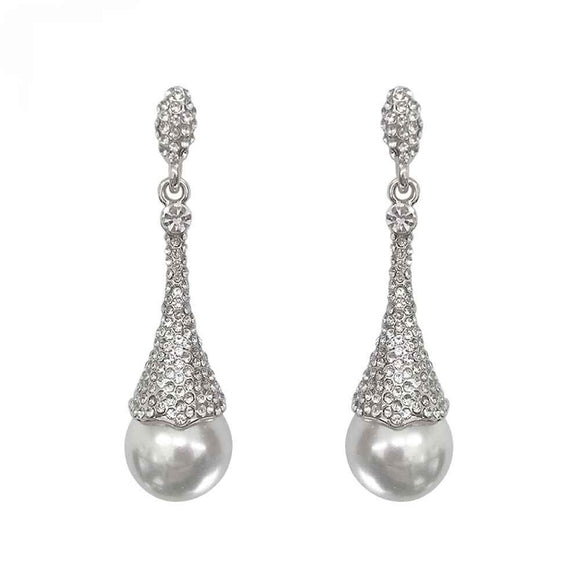 SILVER EARRINGS CLEAR STONES WHITE PEARLS ( 315 RWH )