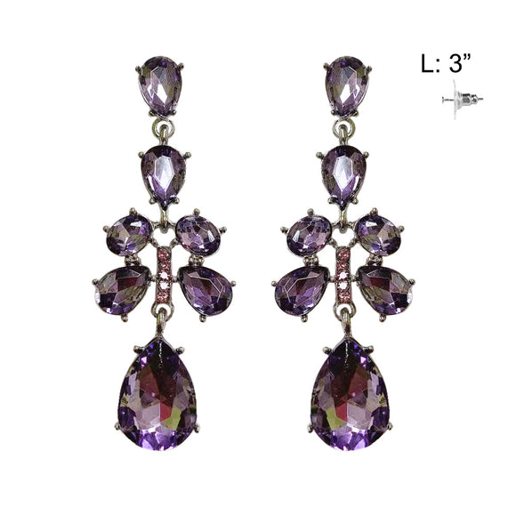 DANGLING SILVER EARRINGS LAVENDER STONES ( 596 RLV )