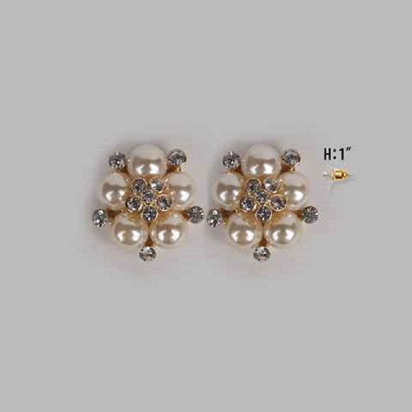 GOLD EARRINGS CREAM PEARLS CLEAR STONES ( 749 GCR )