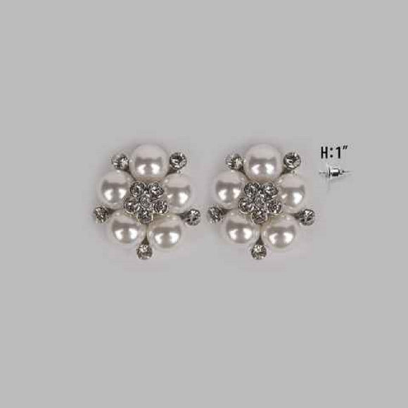 SILVER EARRINGS WHITE PEARLS CLEAR STONES ( 749 RWH )