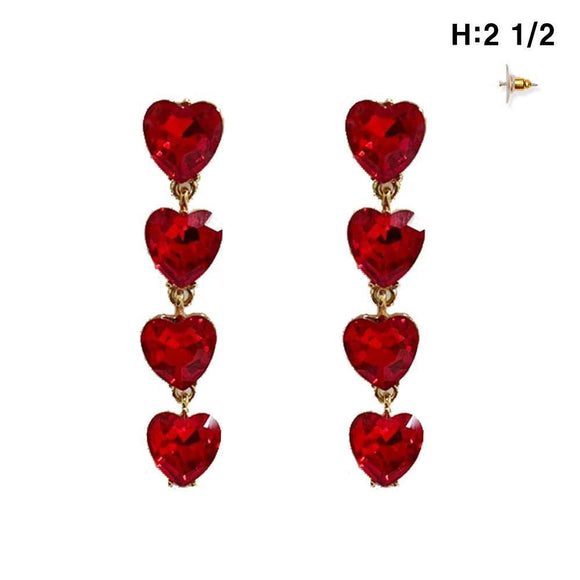 DANGLING GOLD HEART EARRINGS RED STONES ( 8428 GRD )
