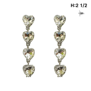 DANGLING SILVER HEART EARRINGS CLEAR STONES ( 8428 RCL )