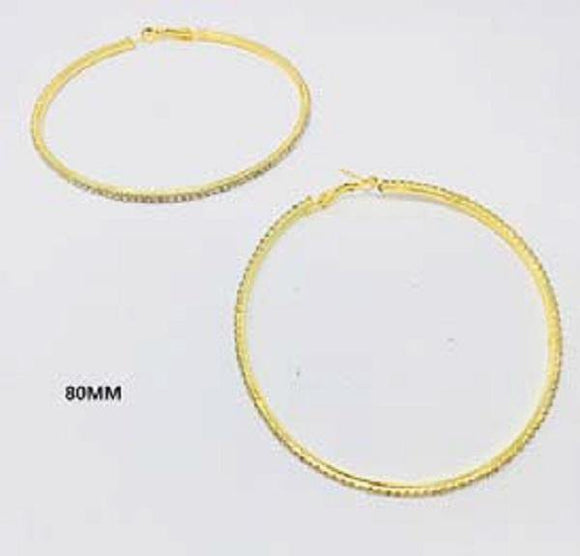 80mm Gold Clear Rhinestone Hoop Earrings ( 0138 GCL ) - Ohmyjewelry.com