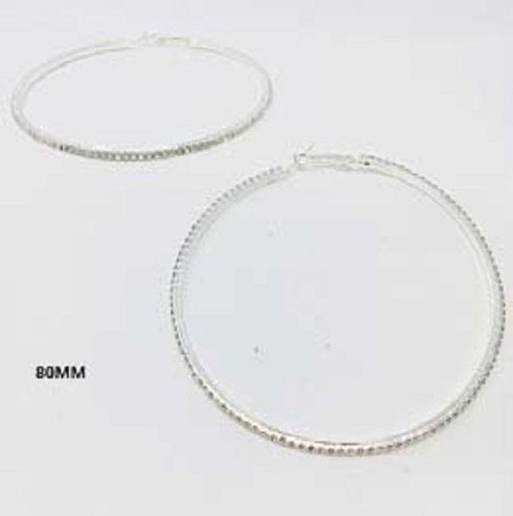 80mm Silver Clear Rhinestone Hoop Earrings ( 0138 SCL ) - Ohmyjewelry.com