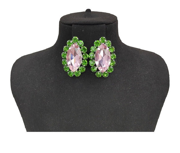 SILVER PINK GREEN CLIP ON EARRINGS ( 0447C 1PG )