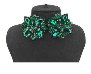 GOLD CLIP ON EARRINGS EMERALD GREEN STONES ( 0450C 2G )