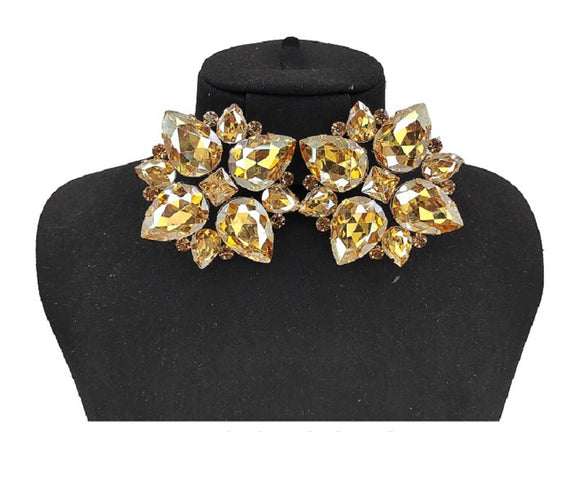 GOLD CLIP ON EARRINGS TOPAZ STONES ( 0450C 2LT )