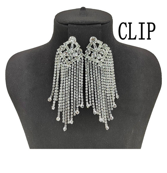 SILVER CLIP ON EARRINGS CLEAR STONES ( 0471C 1C )