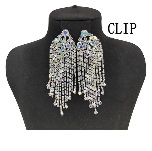 SILVER CLIP ON EARRINGS AB STONES ( 0471C 1X )