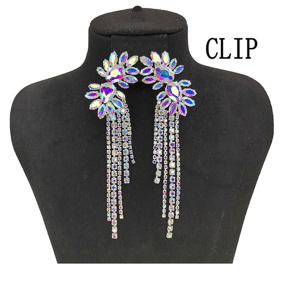 SILVER CLIP ON EARRINGS AB STONES ( 0473C 1X )